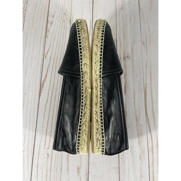 YSL SAINT LAURENT WOMEN’S LOGO ESPADRILLE BLACK LEATHER SZ-10 US/40 EU $650 - Picture 6 of 12